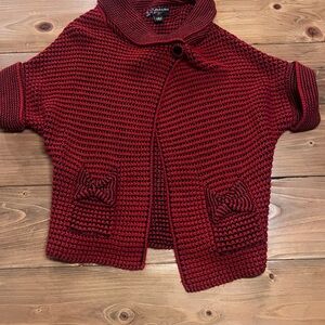 Peck & Peck Red Knit Cardigan Short Sleeve Cardigan Sweater Assymetrical Size M